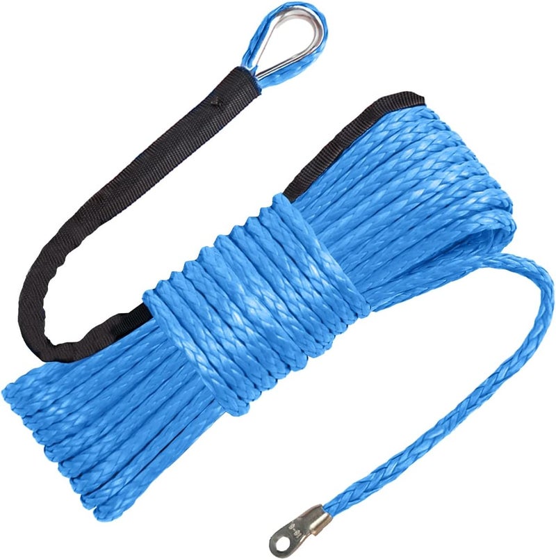 RIOOP Synthetic Winch Rope,3/16 Inch x 50 Feet 8350LBs Winch Cable Line with Protective Sleeve for ATV UTV (Blue) - Image 1
